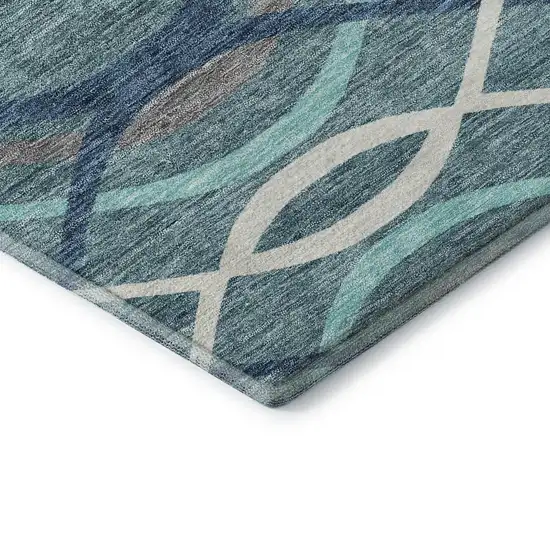 Teal Ivory And Gray Abstract Washable Area Rug With UV Protection Photo 7