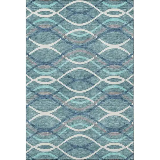 Teal Ivory And Gray Abstract Washable Area Rug With UV Protection Photo 3