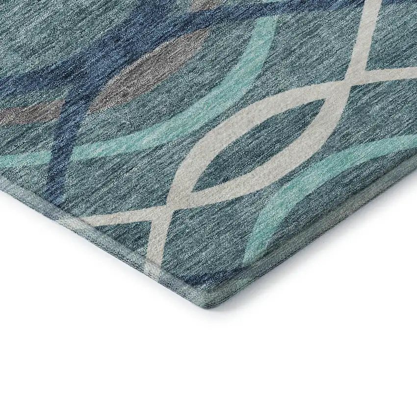 Teal Ivory And Gray Abstract Washable Area Rug With UV Protection Photo 7
