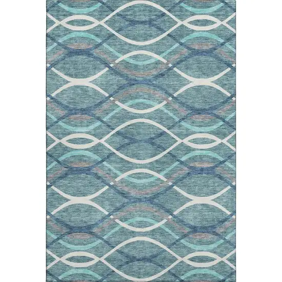 Teal Ivory And Gray Abstract Washable Area Rug With UV Protection Photo 1