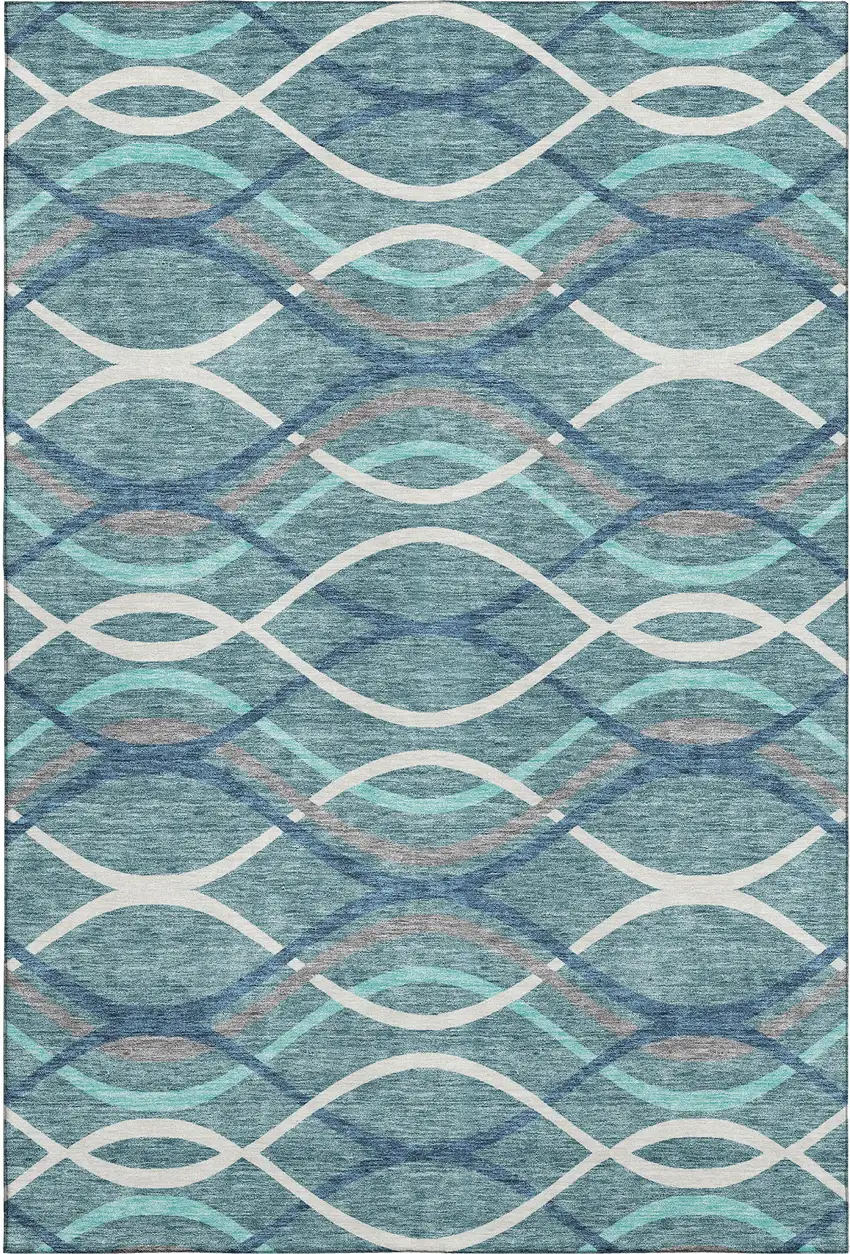 Teal Ivory And Gray Abstract Washable Area Rug With UV Protection Photo 1