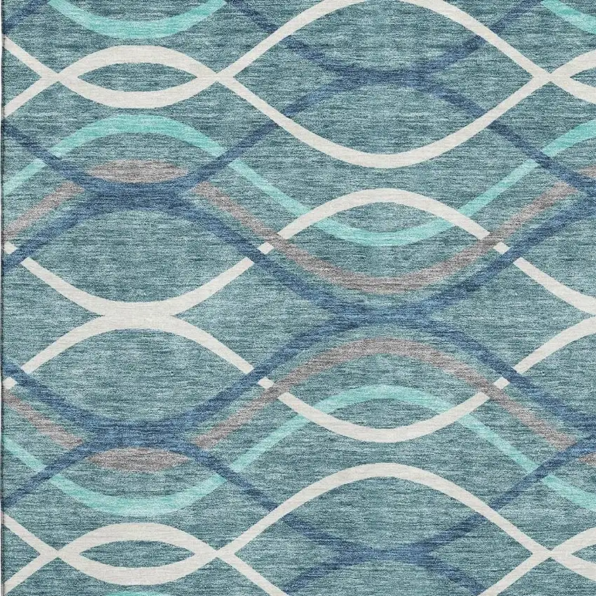 Teal Ivory And Gray Abstract Washable Area Rug With UV Protection Photo 3