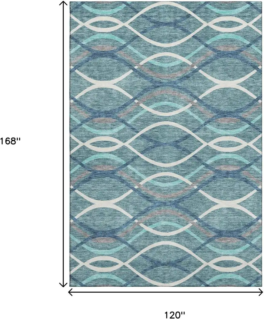 Teal Ivory And Gray Abstract Washable Area Rug With UV Protection Photo 3
