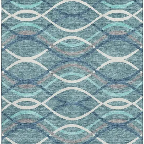Teal Ivory And Gray Abstract Washable Area Rug With UV Protection Photo 4