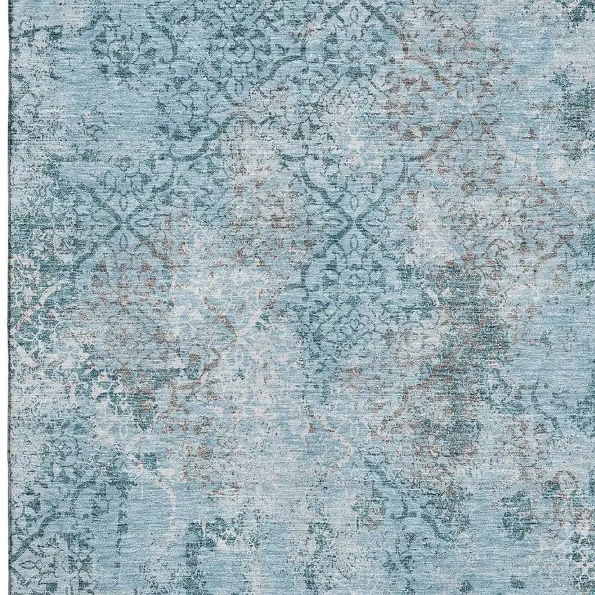 Teal Ivory And Gray Abstract Washable Area Rug With UV Protection Photo 3