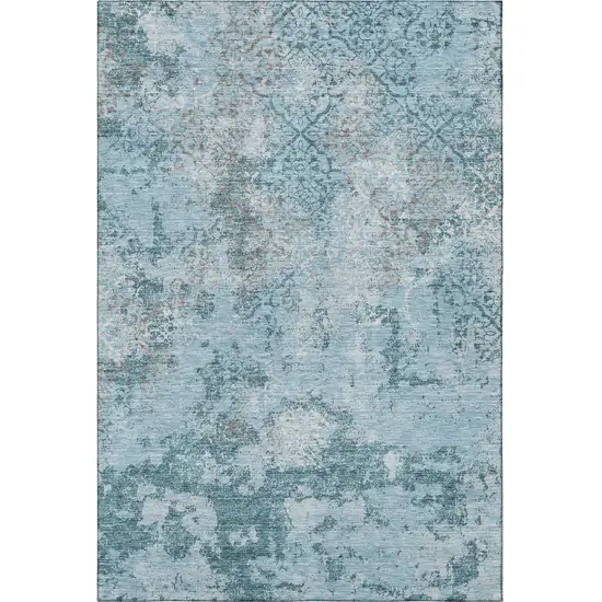 Teal Ivory And Gray Abstract Washable Area Rug With UV Protection Photo 4