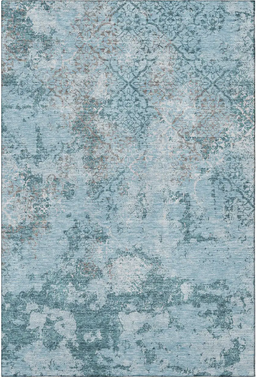 Teal Ivory And Gray Abstract Washable Area Rug With UV Protection Photo 4