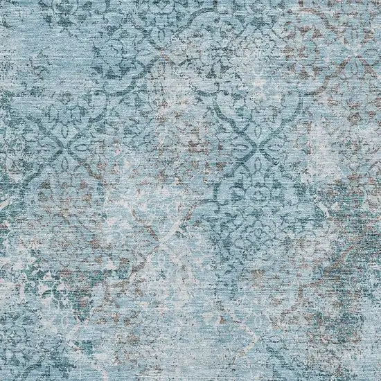 Teal Ivory And Gray Abstract Washable Area Rug With UV Protection Photo 3