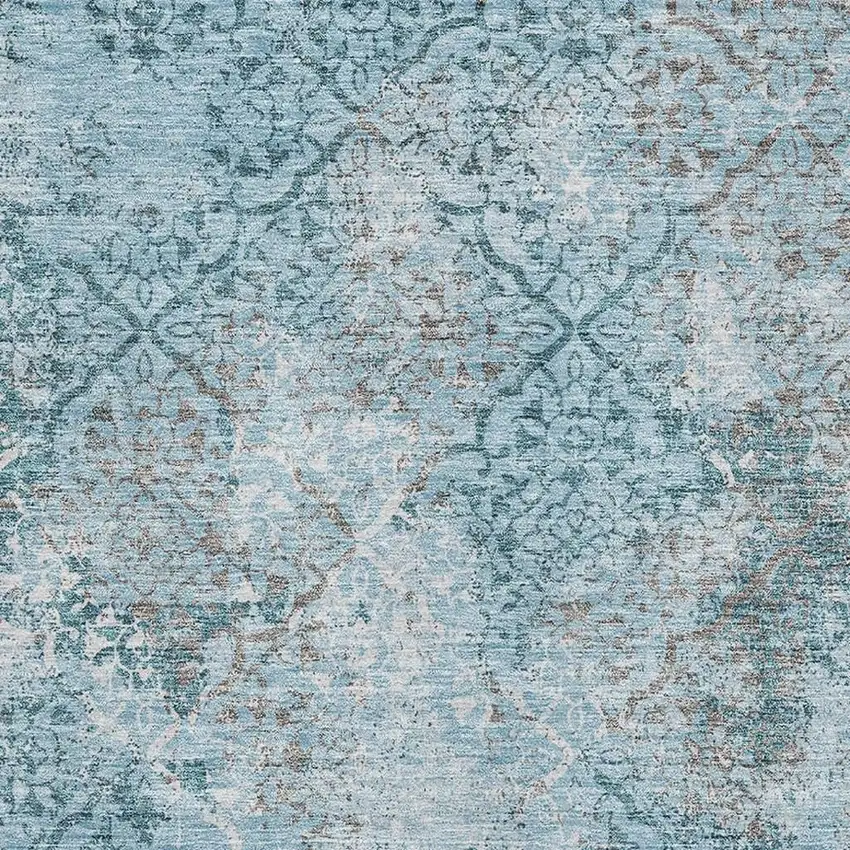 Teal Ivory And Gray Abstract Washable Area Rug With UV Protection Photo 3