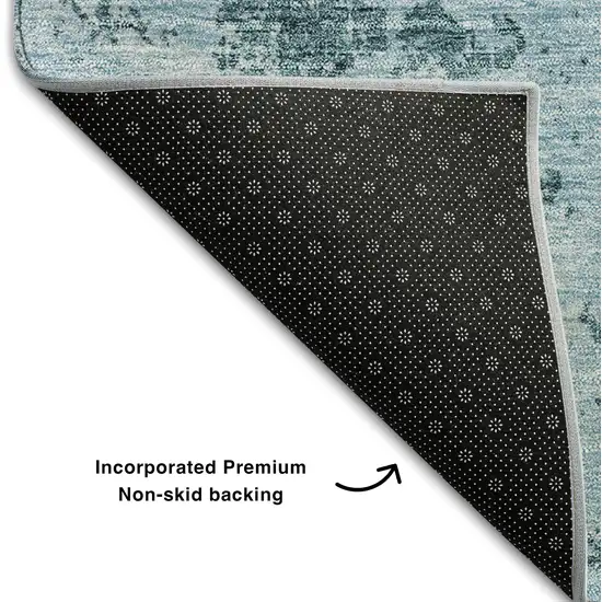 Teal Ivory And Gray Abstract Washable Area Rug With UV Protection Photo 7
