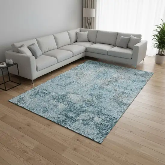 Teal Ivory And Gray Abstract Washable Area Rug With UV Protection Photo 2