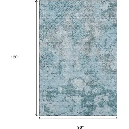 Teal Ivory And Gray Abstract Washable Area Rug With UV Protection Photo 3