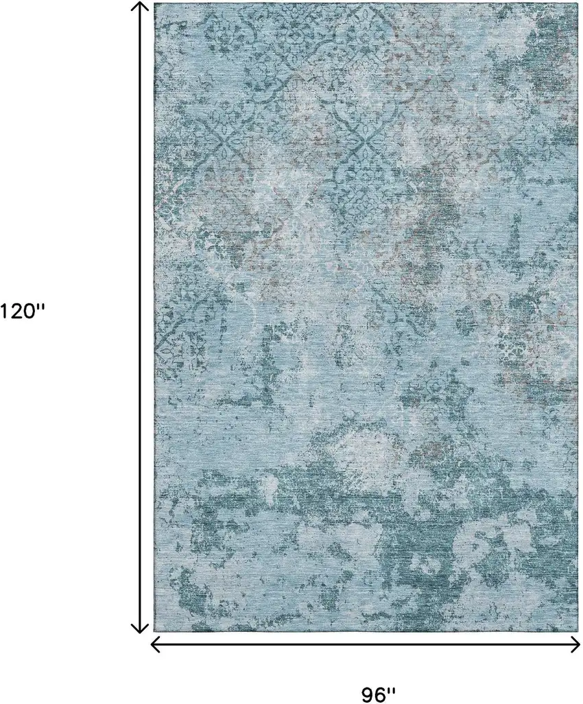 Teal Ivory And Gray Abstract Washable Area Rug With UV Protection Photo 3