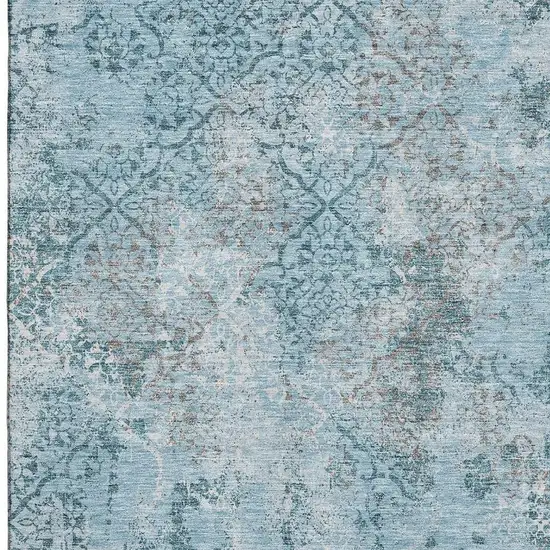 Teal Ivory And Gray Abstract Washable Area Rug With UV Protection Photo 4