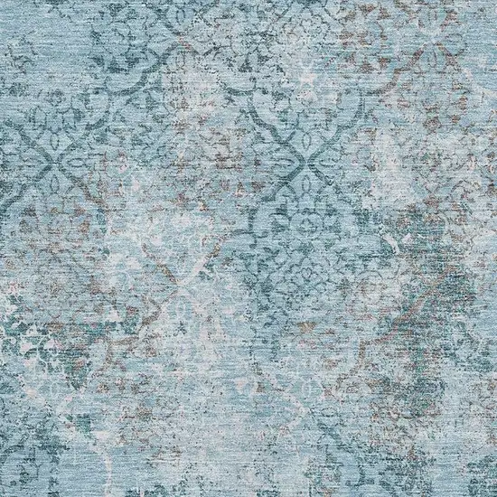 Teal Ivory And Gray Abstract Washable Area Rug With UV Protection Photo 3