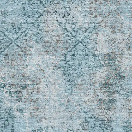Teal Ivory And Gray Abstract Washable Area Rug With UV Protection Photo 3