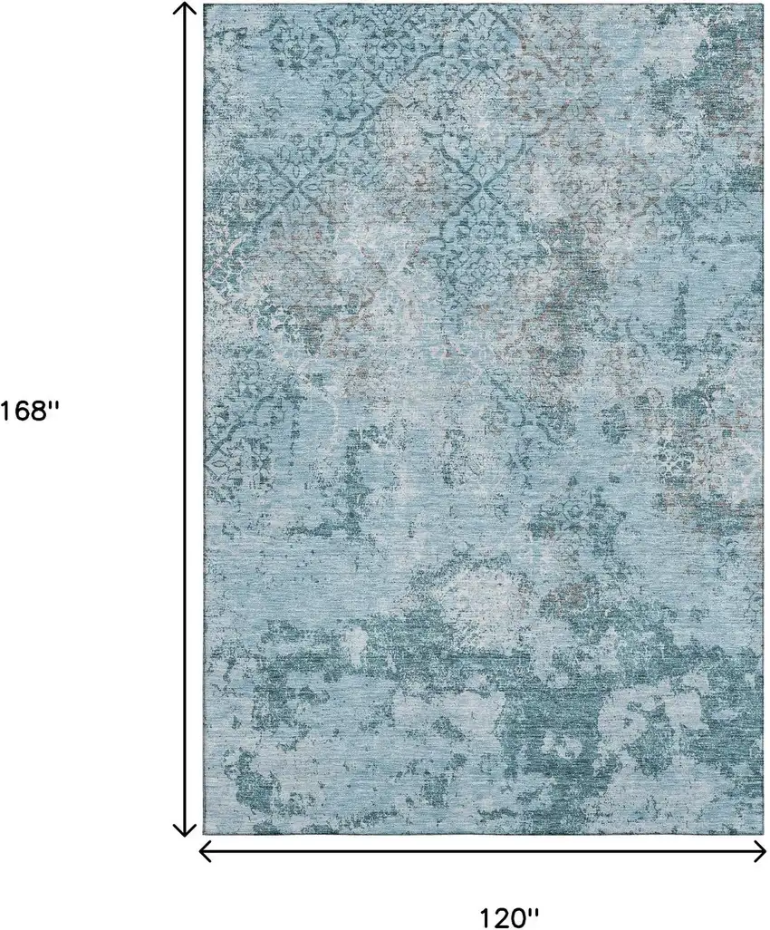 Teal Ivory And Gray Abstract Washable Area Rug With UV Protection Photo 3