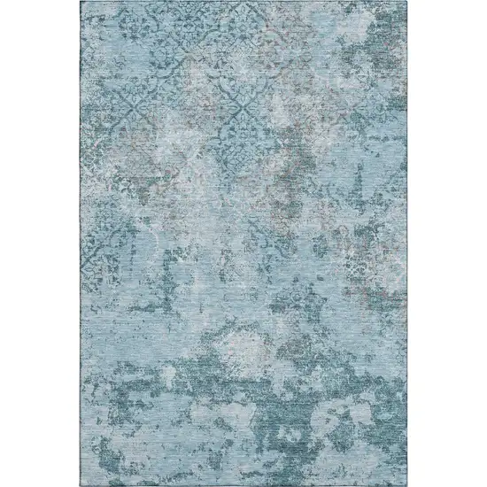 Teal Ivory And Gray Abstract Washable Area Rug With UV Protection Photo 1