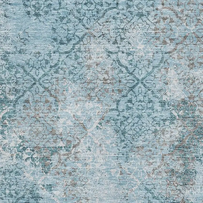 Teal Ivory And Gray Abstract Washable Area Rug With UV Protection Photo 3