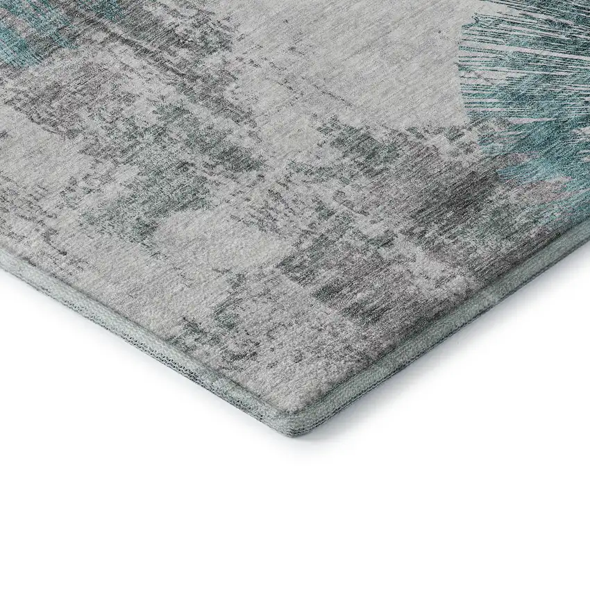 Teal Ivory And Gray Abstract Washable Area Rug With UV Protection Photo 7