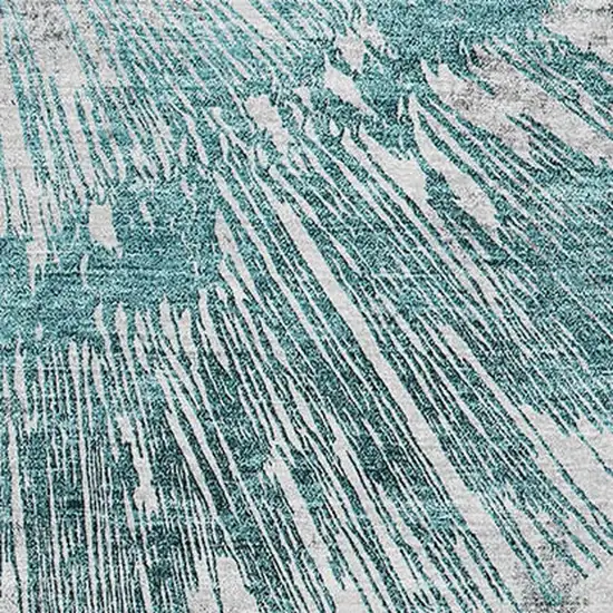 Teal Ivory And Gray Abstract Washable Area Rug With UV Protection Photo 3