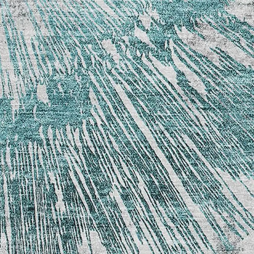 Teal Ivory And Gray Abstract Washable Area Rug With UV Protection Photo 3