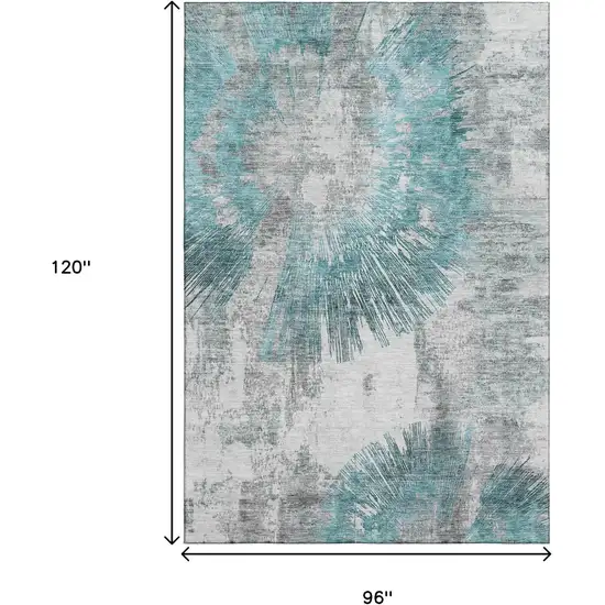 Teal Ivory And Gray Abstract Washable Area Rug With UV Protection Photo 9