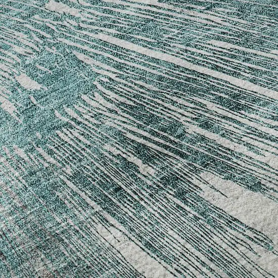 Teal Ivory And Gray Abstract Washable Area Rug With UV Protection Photo 9