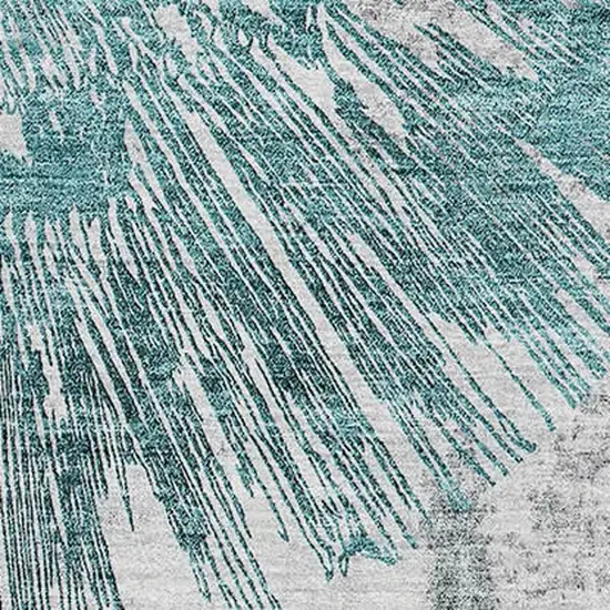 Teal Ivory And Gray Abstract Washable Area Rug With UV Protection Photo 3