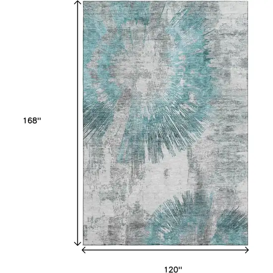 Teal Ivory And Gray Abstract Washable Area Rug With UV Protection Photo 9