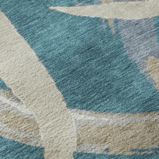 Teal Ivory And Gray Abstract Washable Area Rug With UV Protection Photo 8