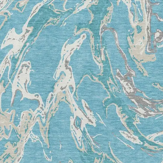 Teal Ivory And Gray Abstract Washable Area Rug With UV Protection Photo 2