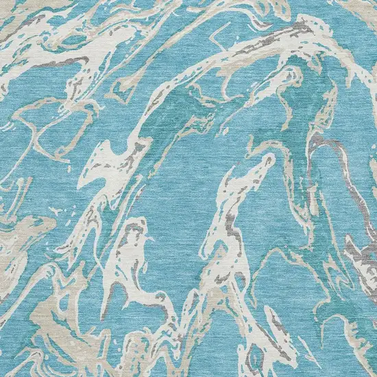 Teal Ivory And Gray Abstract Washable Area Rug With UV Protection Photo 2