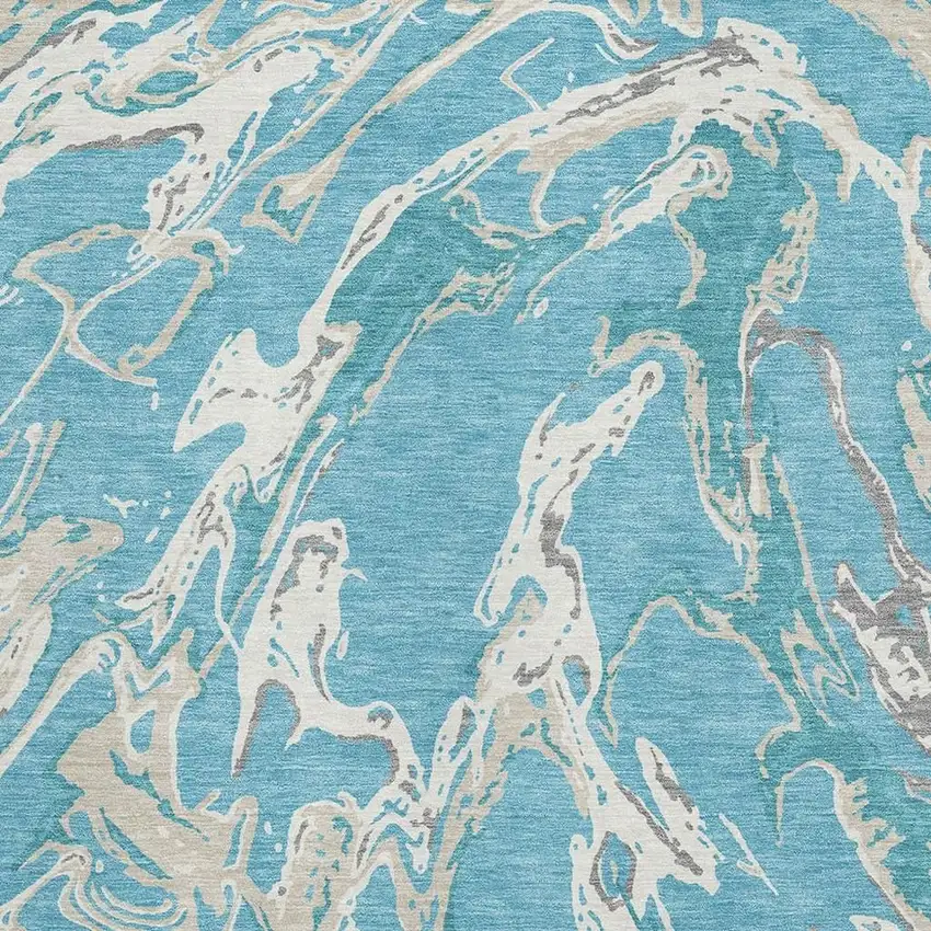 Teal Ivory And Gray Abstract Washable Area Rug With UV Protection Photo 2