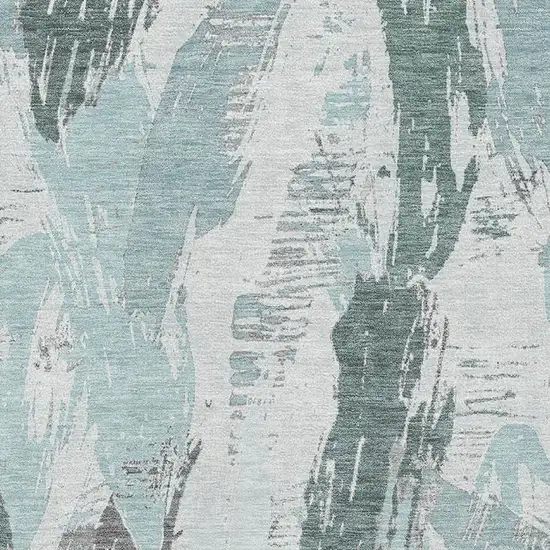 Teal Ivory And Gray Abstract Washable Area Rug With UV Protection Photo 2