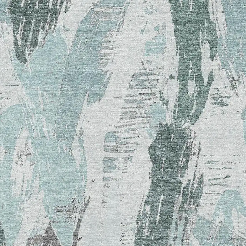 Teal Ivory And Gray Abstract Washable Area Rug With UV Protection Photo 2