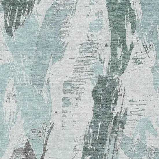 Teal Ivory And Gray Abstract Washable Area Rug With UV Protection Photo 2