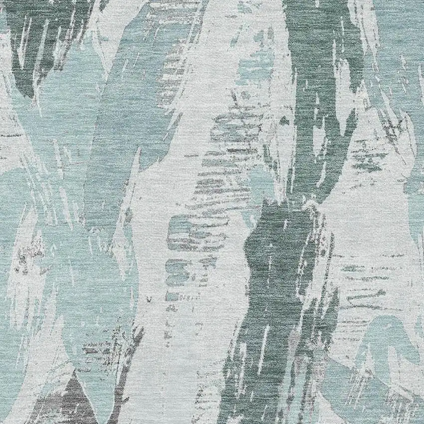 Teal Ivory And Gray Abstract Washable Area Rug With UV Protection Photo 2