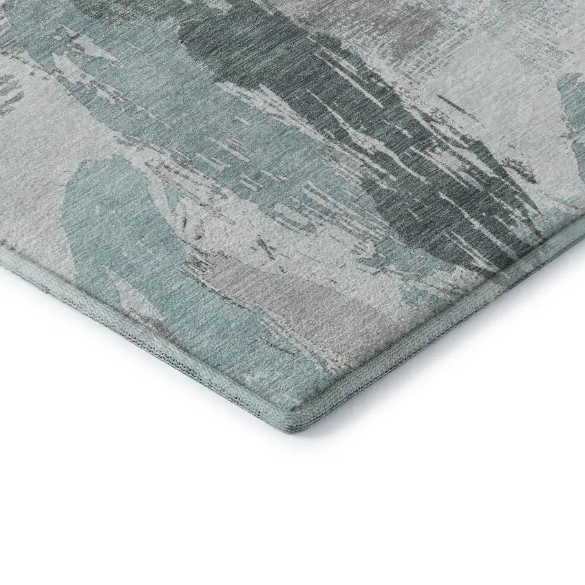 Teal Ivory And Gray Abstract Washable Area Rug With UV Protection Photo 7