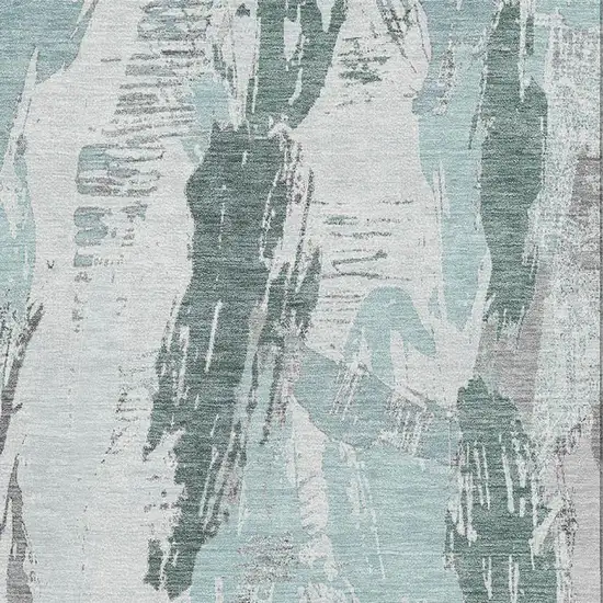 Teal Ivory And Gray Abstract Washable Area Rug With UV Protection Photo 2