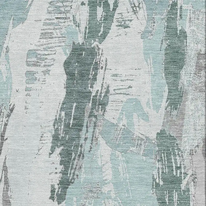 Teal Ivory And Gray Abstract Washable Area Rug With UV Protection Photo 2