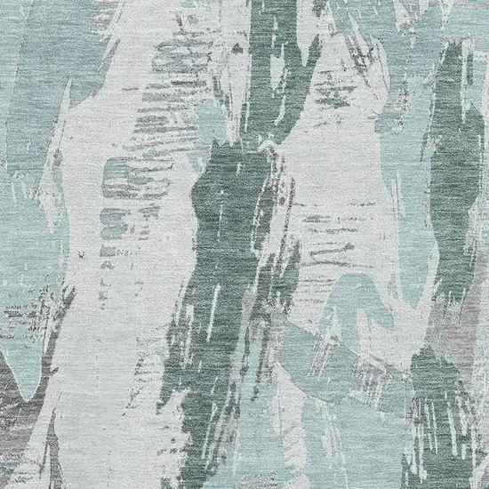 Teal Ivory And Gray Abstract Washable Area Rug With UV Protection Photo 2