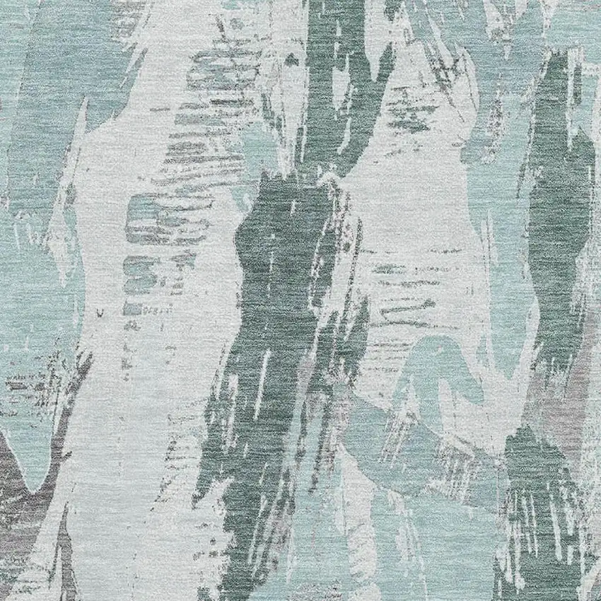 Teal Ivory And Gray Abstract Washable Area Rug With UV Protection Photo 2