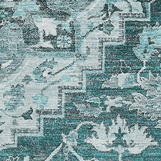 Teal Ivory And Gray Floral Medallion Washable Area Rug With UV Protection Photo 3