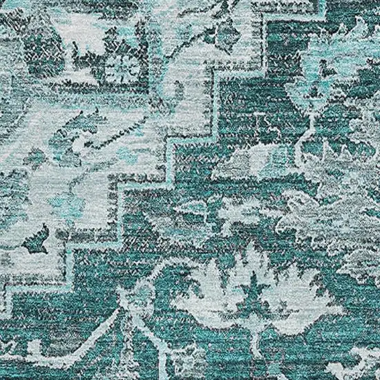 Teal Ivory And Gray Floral Medallion Washable Area Rug With UV Protection Photo 3