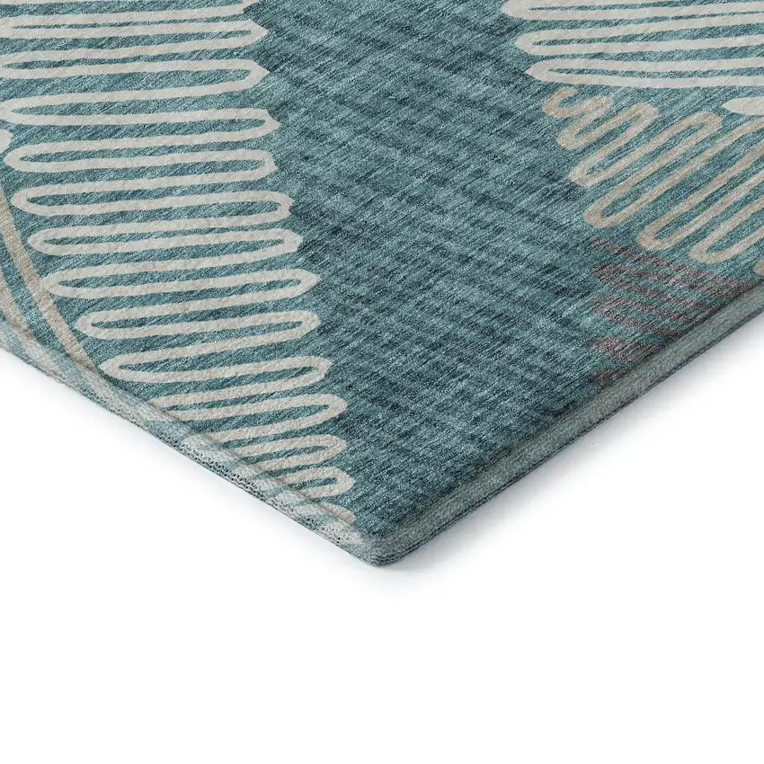 Teal Ivory And Gray Floral Washable Area Rug With UV Protection Photo 8