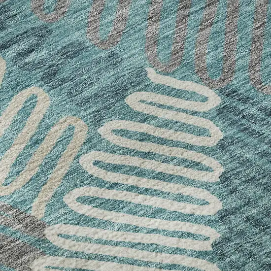 Teal Ivory And Gray Floral Washable Area Rug With UV Protection Photo 9