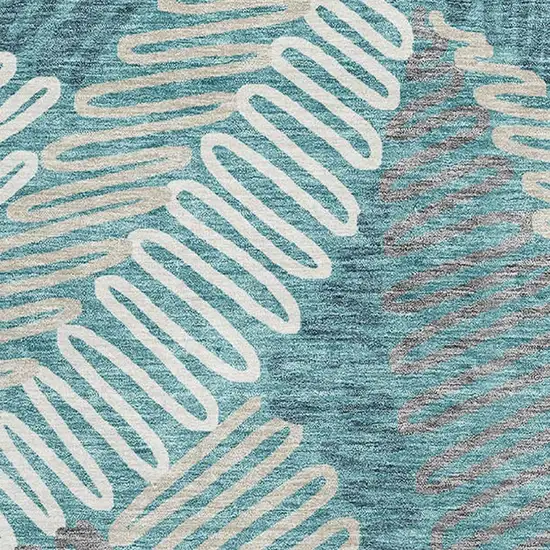 Teal Ivory And Gray Floral Washable Area Rug With UV Protection Photo 3