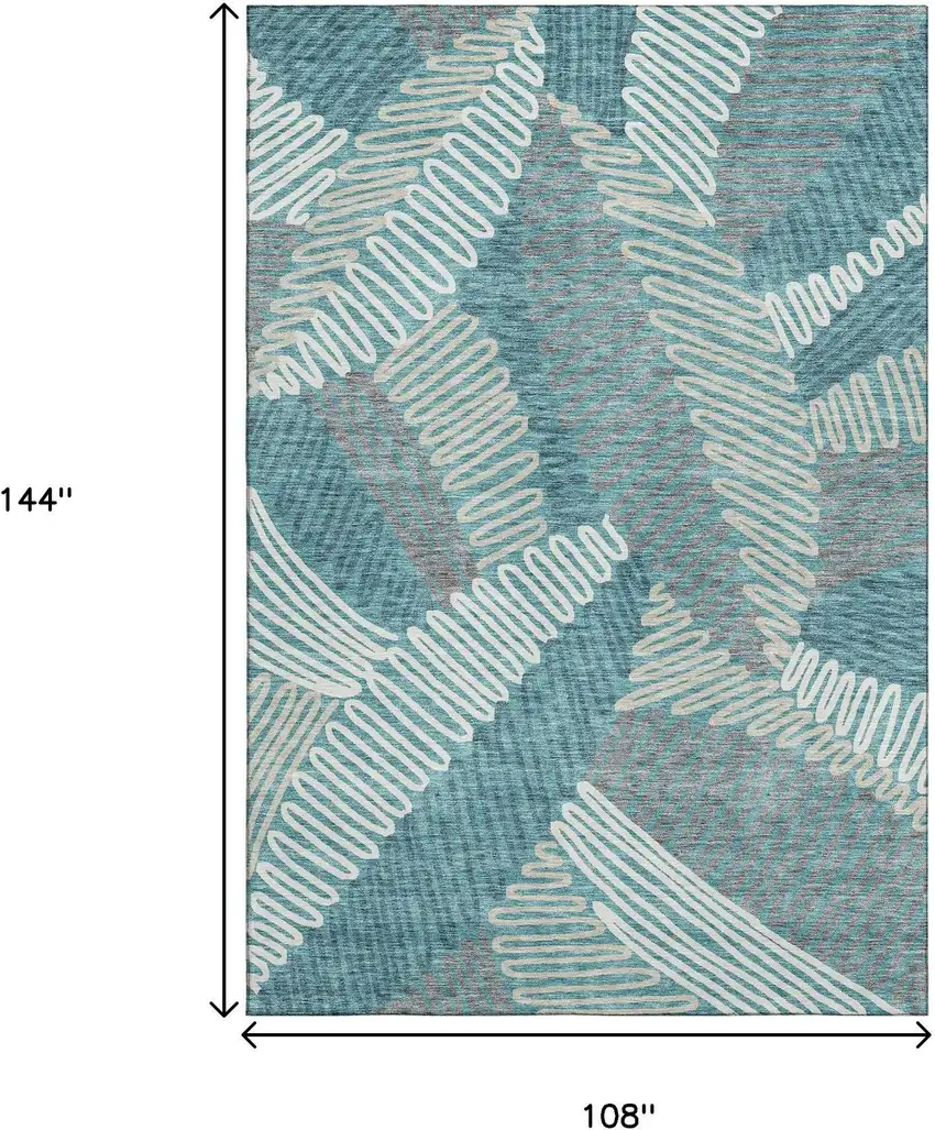 Teal Ivory And Gray Floral Washable Area Rug With UV Protection Photo 3