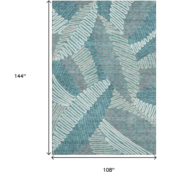 Teal Ivory And Gray Floral Washable Area Rug With UV Protection Photo 3